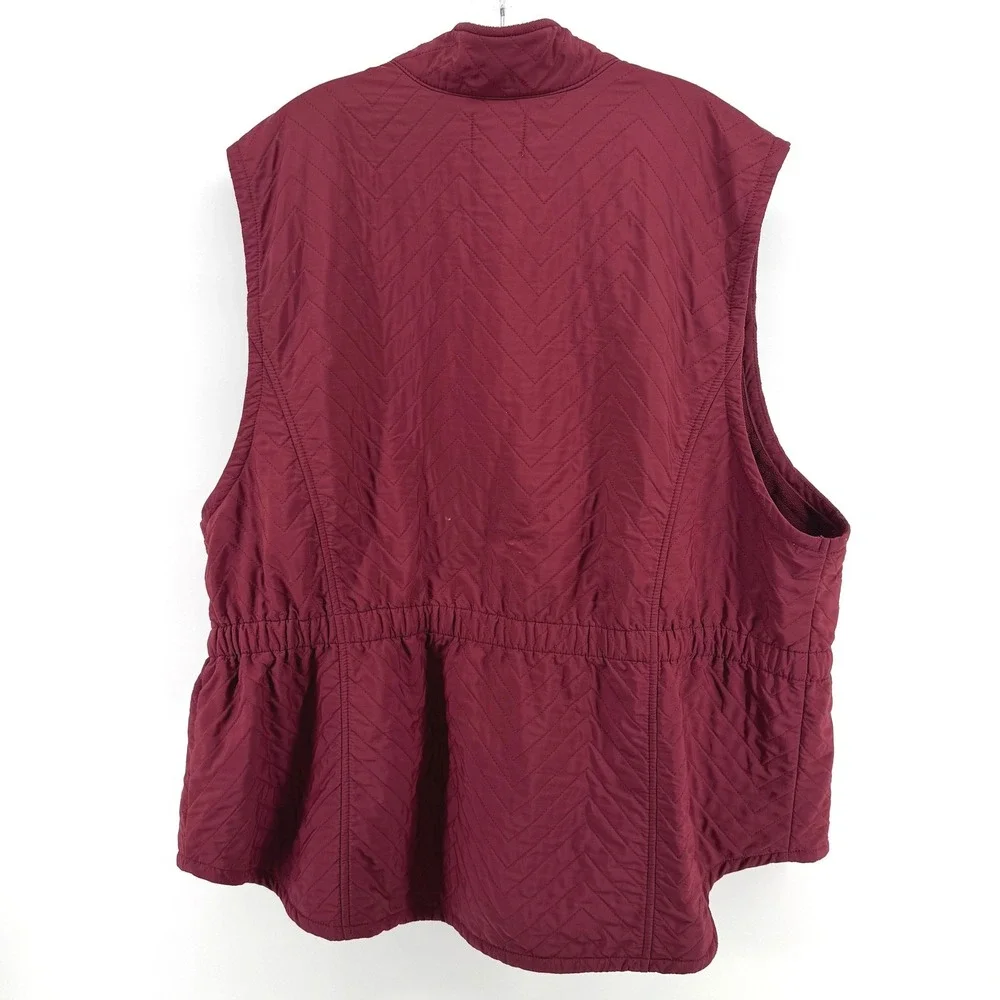 Blue Mountain Quilted Vest Women 3X Burgundy Fleece Lined Zip Outdoor Gorpcore